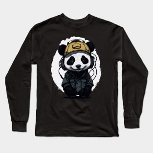 baby panda wearing a Japanese hat Long Sleeve T-Shirt